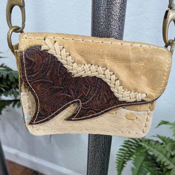 Westen Rodeo Crossbody Mini Tan and Brown Long Adjustable Strap Purse Bag - Picture 2 of 10